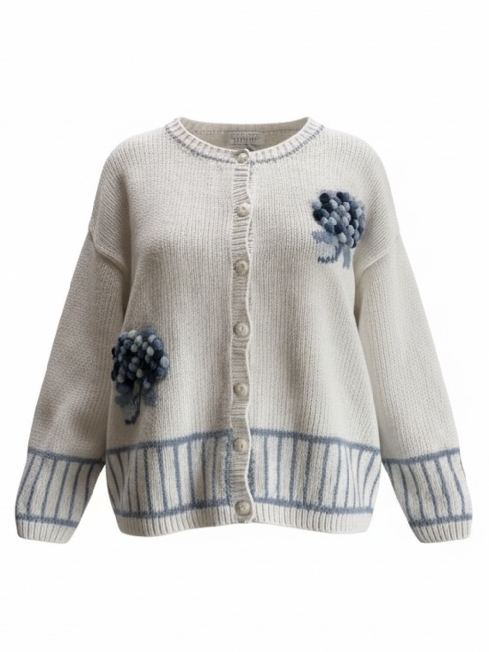 Cambridge Dry Goods White and Light Blue Embroidered Cardigan Women’s - M